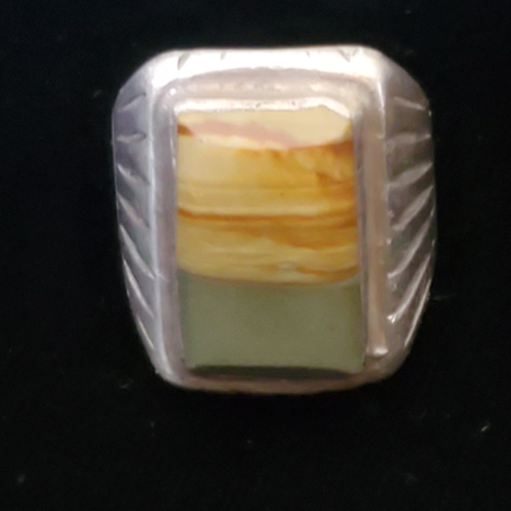 Sterling Banded Agate Ring Southwest Caramel and Green Size 7 1/2